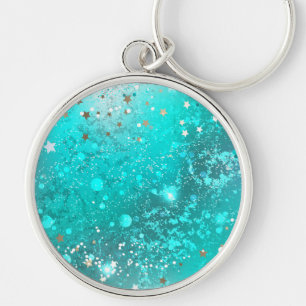 Mint Turquoise Foil Background Keychain