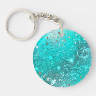 Mint Turquoise Foil Background Keychain
