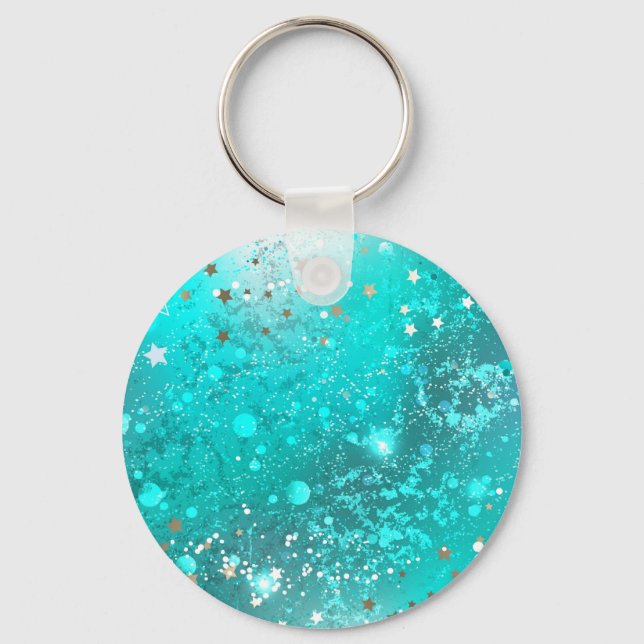 Mint Turquoise Foil Background Keychain (Front)