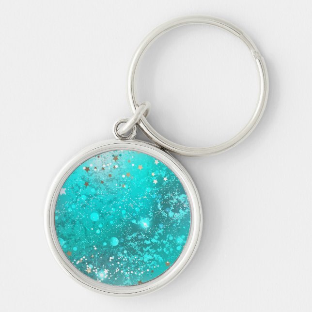 Mint Turquoise Foil Background Keychain (Front)