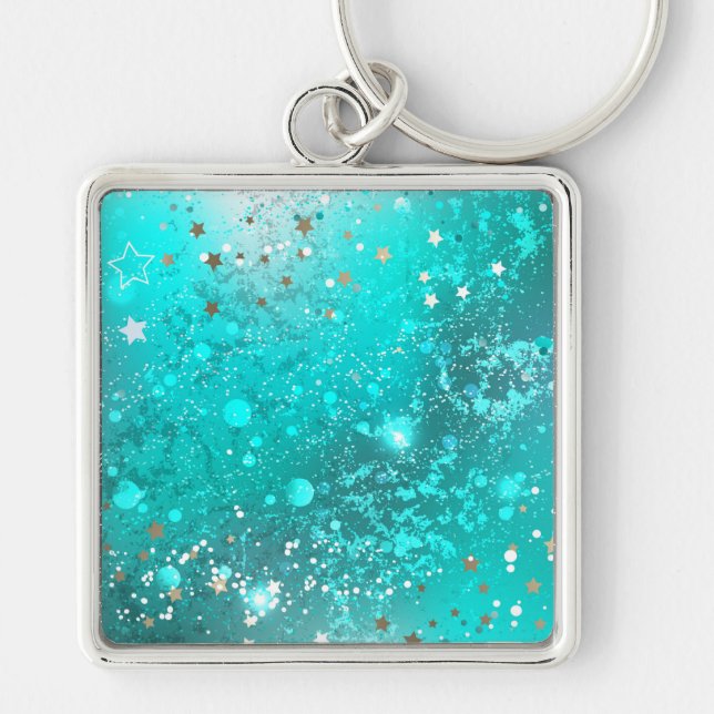 Mint Turquoise Foil Background Keychain (Front)