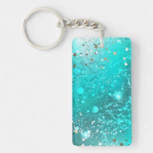 Mint Turquoise Foil Background Keychain