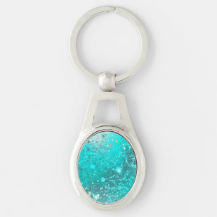 Mint Turquoise Foil Background Keychain