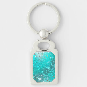 Mint Turquoise Foil Background Keychain