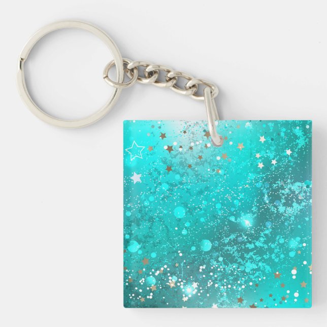 Mint Turquoise Foil Background Keychain (Front)