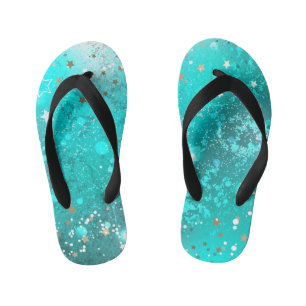 Mint Turquoise Foil Background Kid's Flip Flops
