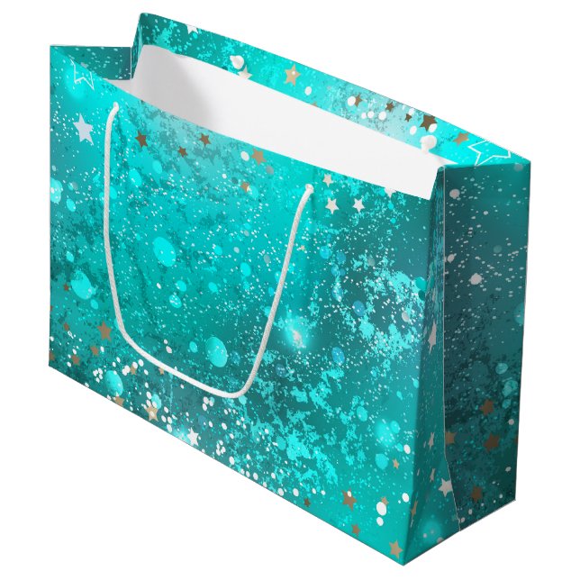 Mint Turquoise Foil Background Large Gift Bag (Front Angled)