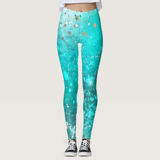Mint Turquoise Foil Background Leggings (Front)