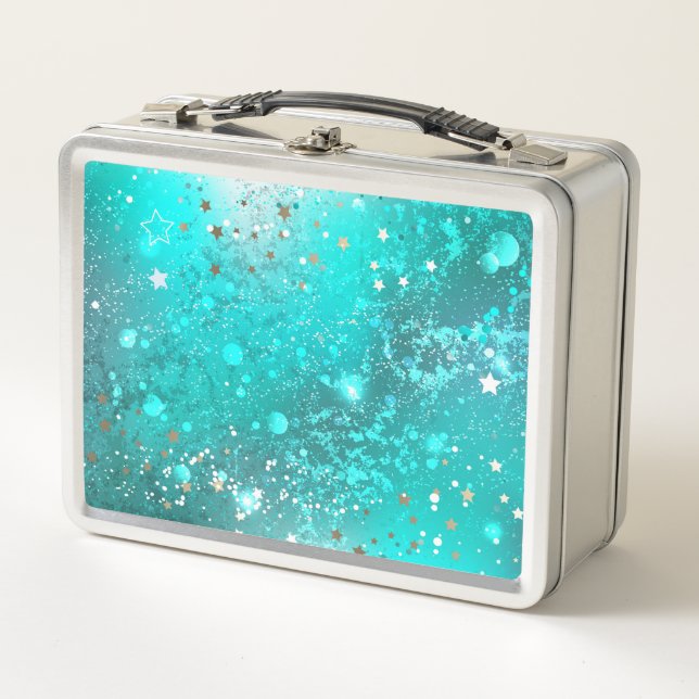 Mint Turquoise Foil Background Metal Lunch Box (Front)
