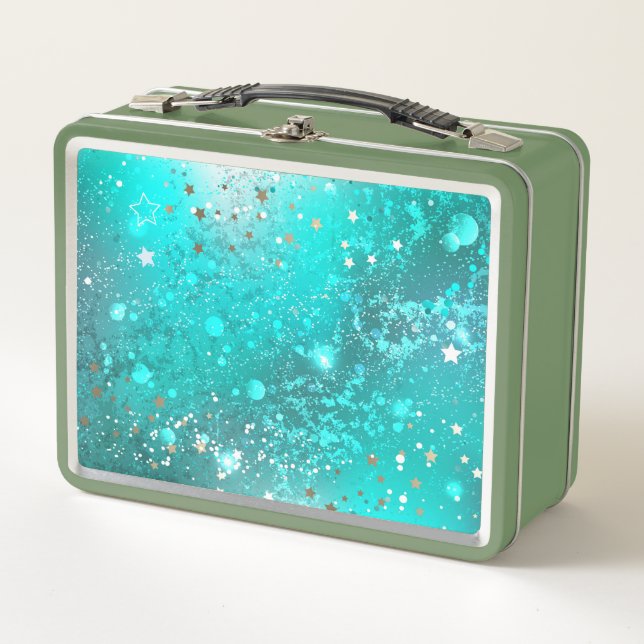 Mint Turquoise Foil Background Metal Lunch Box (Front)