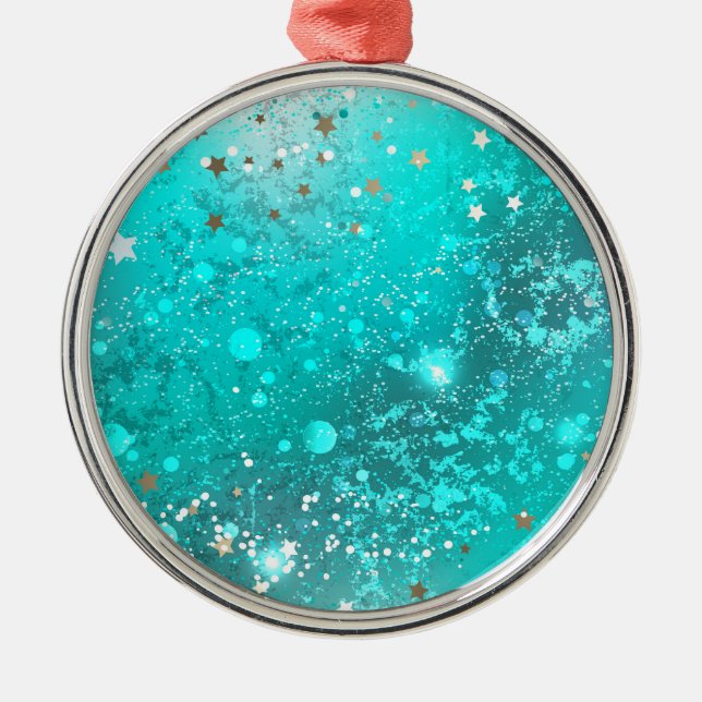 Mint Turquoise Foil Background Metal Ornament (Front)