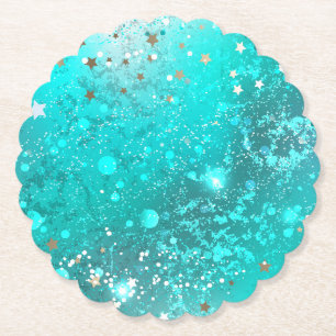Mint Turquoise Foil Background Paper Coaster