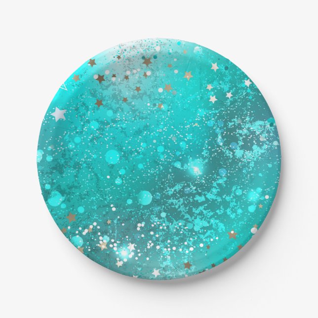 Mint Turquoise Foil Background Paper Plate (Front)