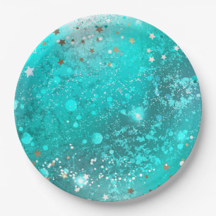 Mint Turquoise Foil Background Paper Plate