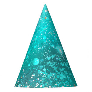 Mint Turquoise Foil Background Party Hat