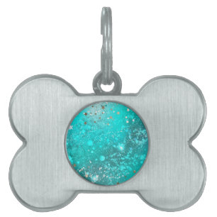 Mint Turquoise Foil Background Pet ID Tag