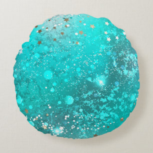 Mint Turquoise Foil Background Round Pillow