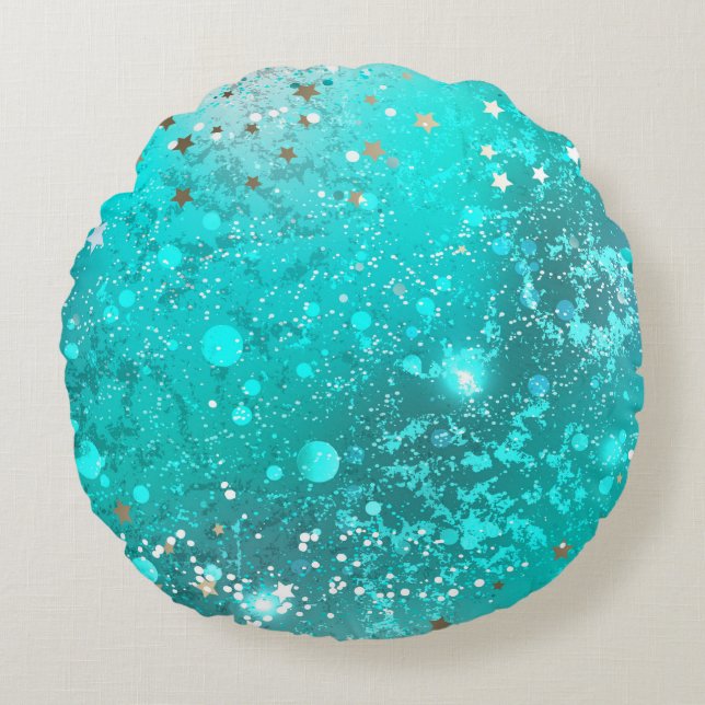 Mint Turquoise Foil Background Round Pillow (Front)
