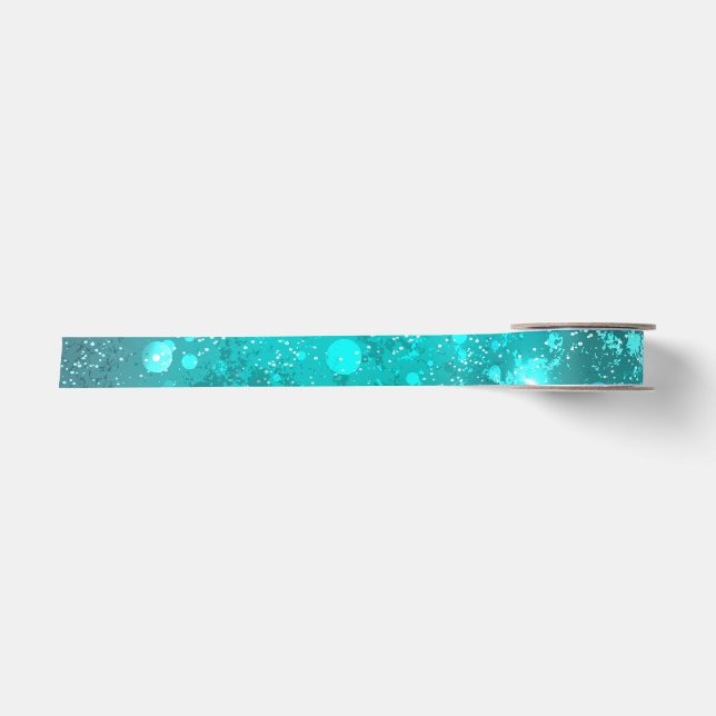 Mint Turquoise Foil Background Satin Ribbon (Front)