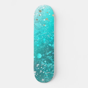 Mint Turquoise Foil Background Skateboard