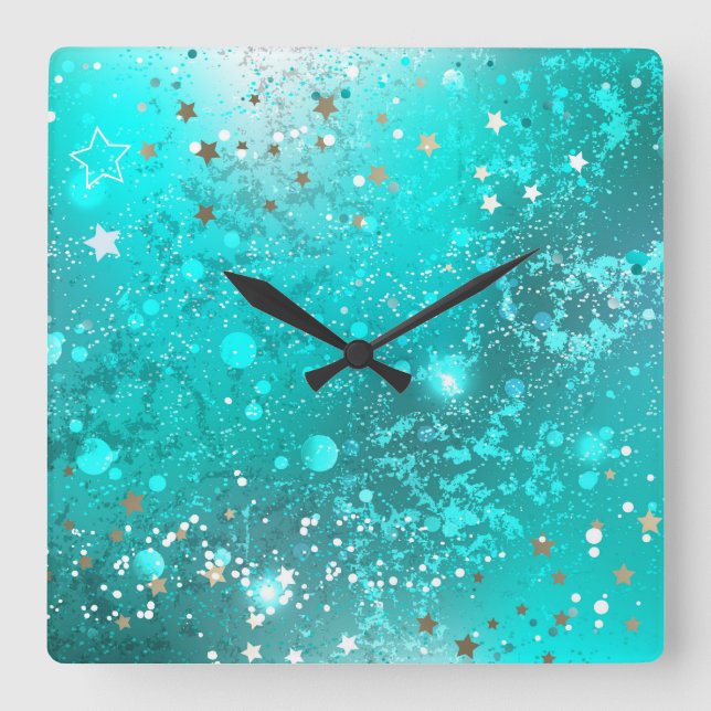 Mint Turquoise Foil Background Square Wall Clock (Front)