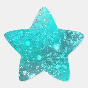 Mint Turquoise Foil Background Star Sticker