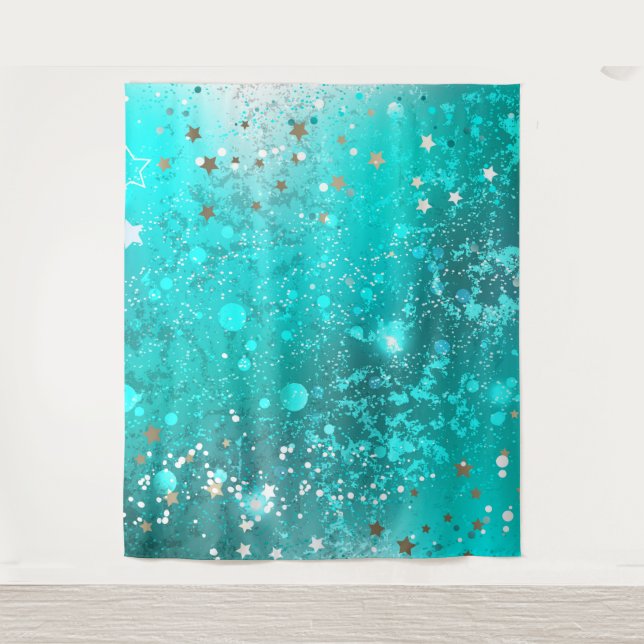 Mint Turquoise Foil Background Tapestry (Front)