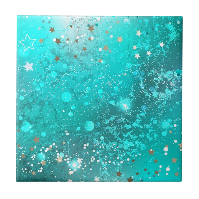 Mint Turquoise Foil Background Tile (Front)