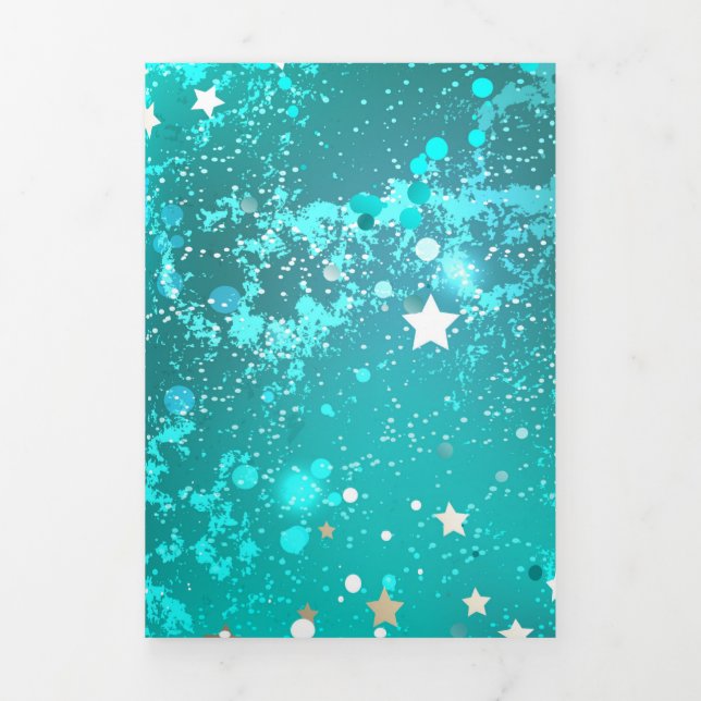 Mint Turquoise Foil Background Tri-Fold Announcement (Cover)