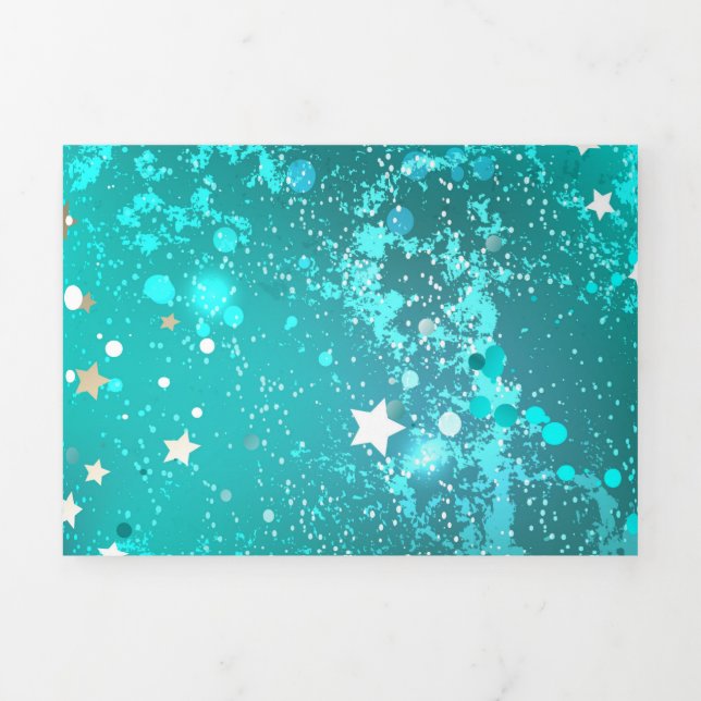 Mint Turquoise Foil Background Tri-Fold Card (Cover)