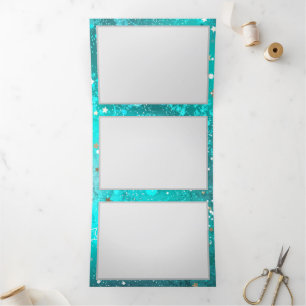 Mint Turquoise Foil Background Tri-Fold Invitation