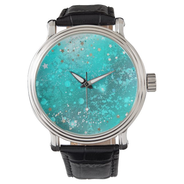 Mint Turquoise Foil Background Watch (Front)