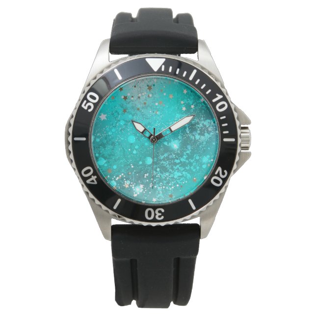 Mint Turquoise Foil Background Watch (Front)