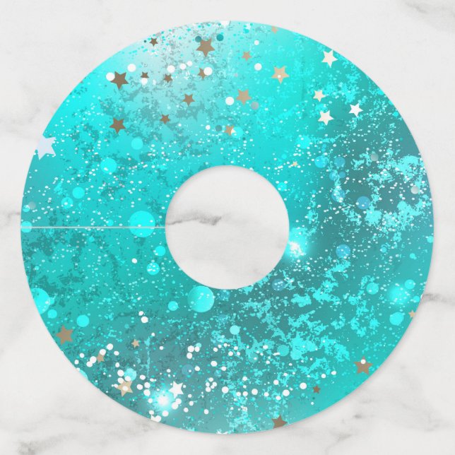 Mint Turquoise Foil Background Wine Glass Tag (Front)