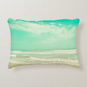 Mint turquoise retro beach background,vintage,beac accent pillow