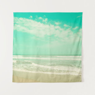 Mint turquoise retro beach background,vintage,beac tapestry