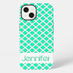 Mint Turquoise Tilted Squares Name Personalized iPhone 13 Case
