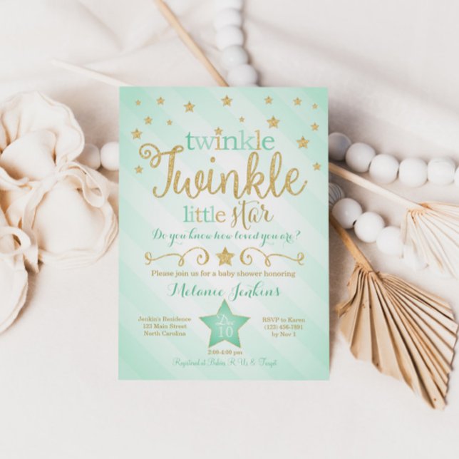Mint Twinkle Little Star Baby Shower Invitation (Creator Uploaded)