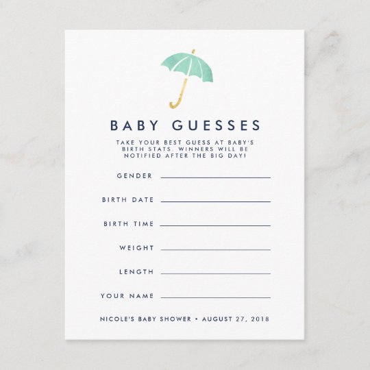 Mint Umbrella Baby Shower Guessing Game | Zazzle.ca