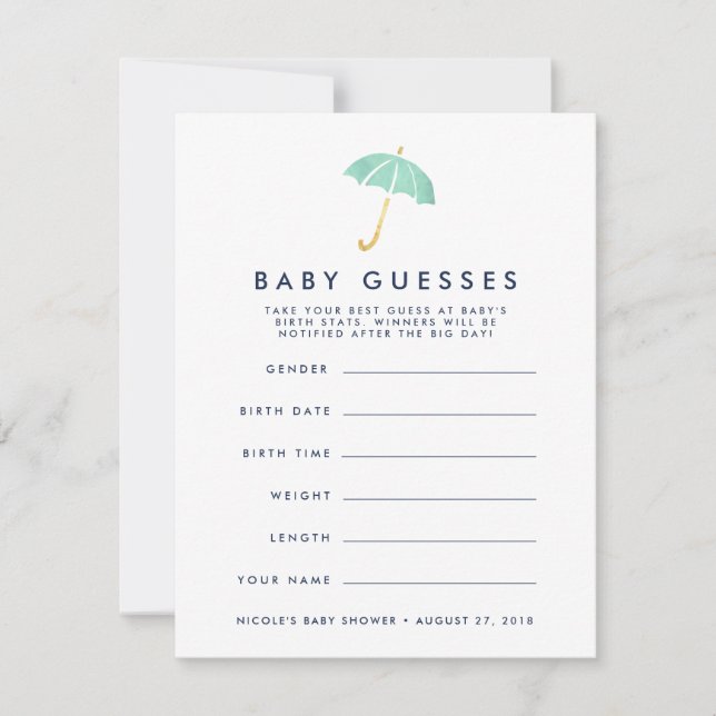 Mint Umbrella Baby Shower Guessing Game