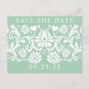 Mint Unique Damask Save the Date Announcement Postcard