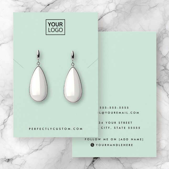 Mint vert ajouter logo collier carte d'affichage d (Mint green add logo necklace earring display card)