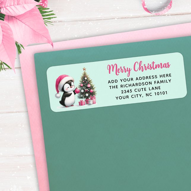 Mint Vert rose Joyeux Noël Amusant Penguin moderne (Créateur téléchargé)