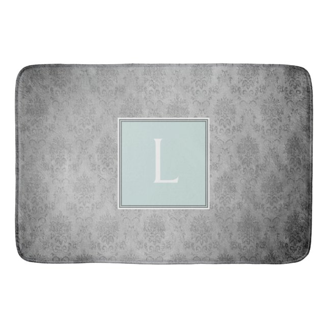 Mint Vintage Damask Monogram Bath Mat (Front)