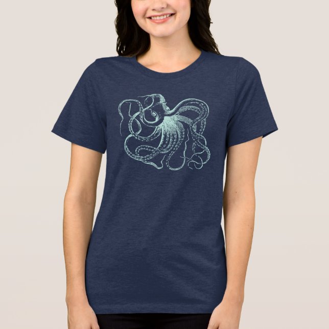 Mint Vintage Octopus Illustration Tri-Blend Shirt (Front)