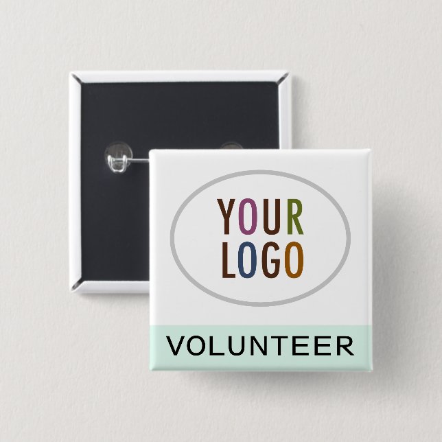 Mint Volunteer Button Badge Pin Custom Logo Square (Front & Back)