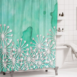 Mint Watercolor and White Flowers