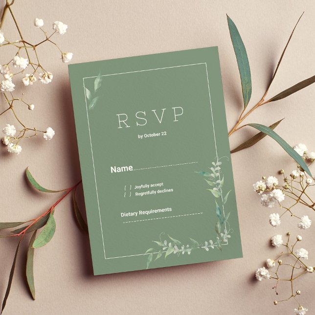 Mint watercolor botanical greenery RSVP Invitation (Mint watercolor botanical greenery RSVP)