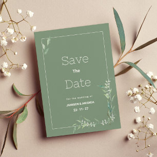 Mint watercolor botanical greenery Save The Date Invitation