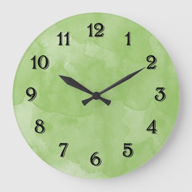 Mint Watercolor chic green pastel Large Clock (Front)